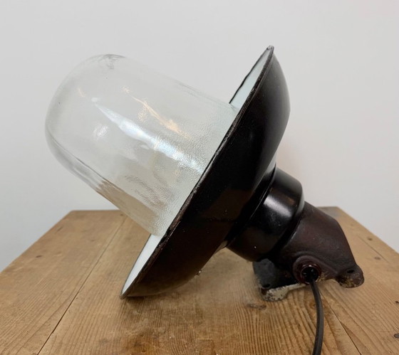 Vintage Industrial Black Enamel and Cast Iron Wall Lamp, 1960s, Wall lights, Metal, Glass (photo 13 of 15)
