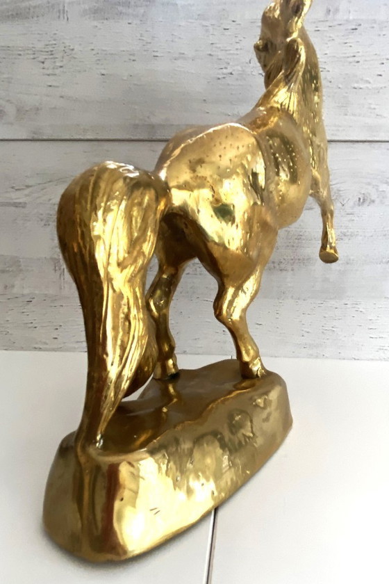 Image 1 of Beeldhouwwerk Vintage steigerend paard in massief brons 1960 - 1970