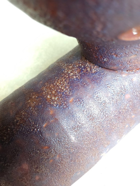 Image 1 of Bijzondere bruin-aubergine kleurige keramieken aardewerken vintage wandlamp, west germany fat lava stijl.