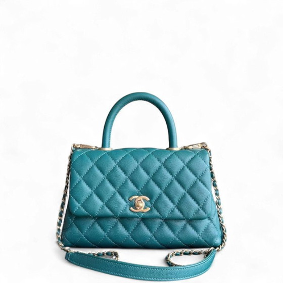 Image 1 of Chanel Coco Handle Small - Caviar Quilted Grained Calfskin Green Gold Hardware Series 27