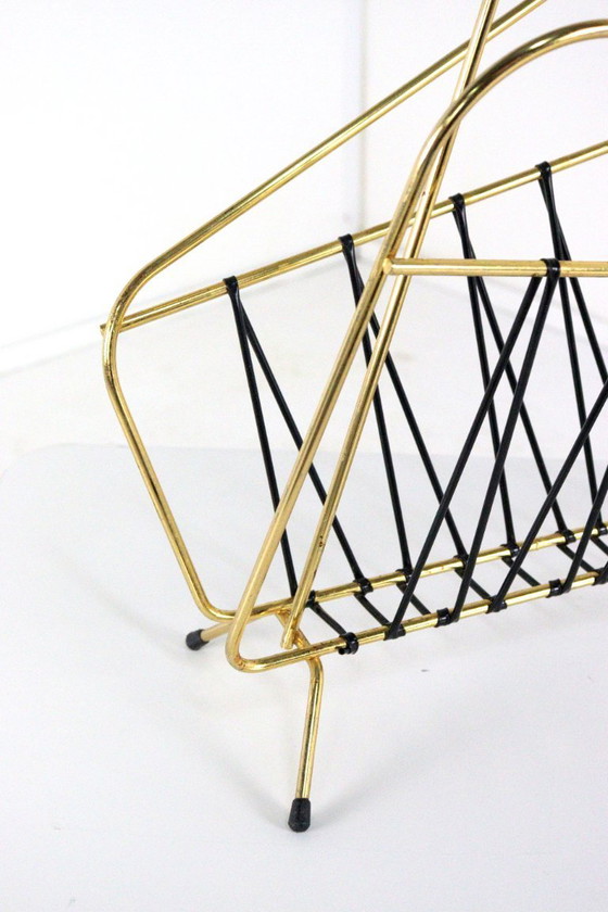 Image 1 of 1950s Brass Magazine Holder Magazine Rack