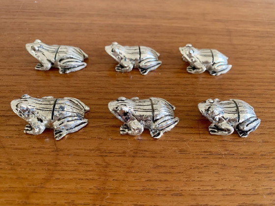 Image 1 of Verzilverde messensteunen in kikkerstijl, set van 6