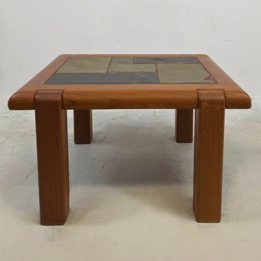 Tavolino da caffè danese anni '80 in ardesia e teak, stile brutalista vintage – salontafels, Wood (photo 2 of 7)