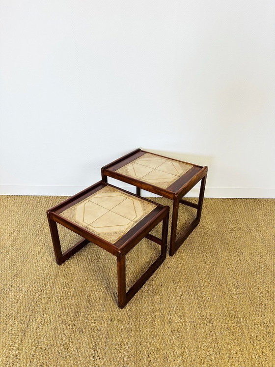 Image 1 of Pair of vintage nesting coffee tables in wood and ceramic, 1960