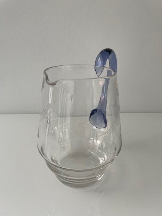 Image 1 of Vintage Boheems glas schenkkan blauw handvat