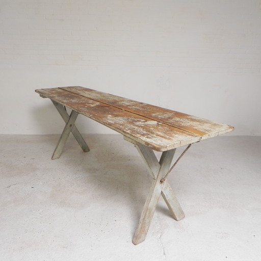 Grande table pliante, table à bière Biere Amos Metz, années 1930