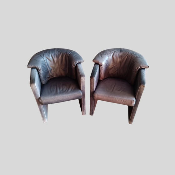 Image 1 of Rolf Benz Model 390 Club armchairs in gray leather, set of 2