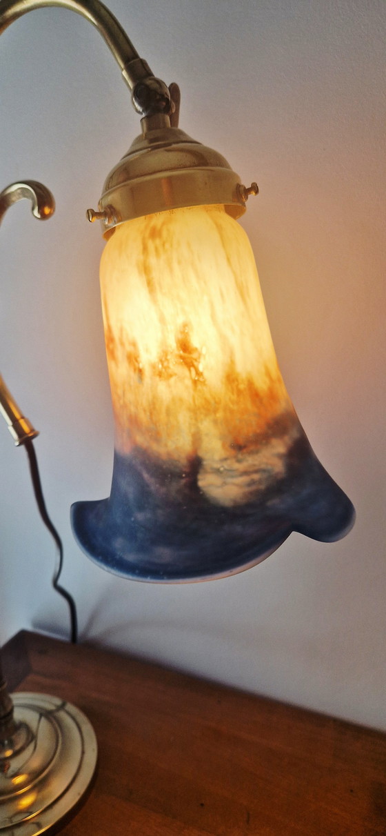 Image 1 of Art Nouveau stijl lamp- Messing en glaspasta- 1920's