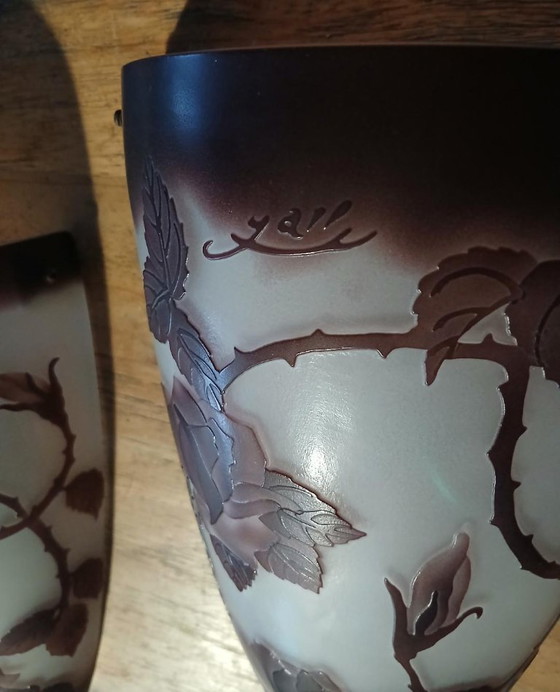 Image 1 of Art Nouveau Gallé pâte de verre wandkandelaars