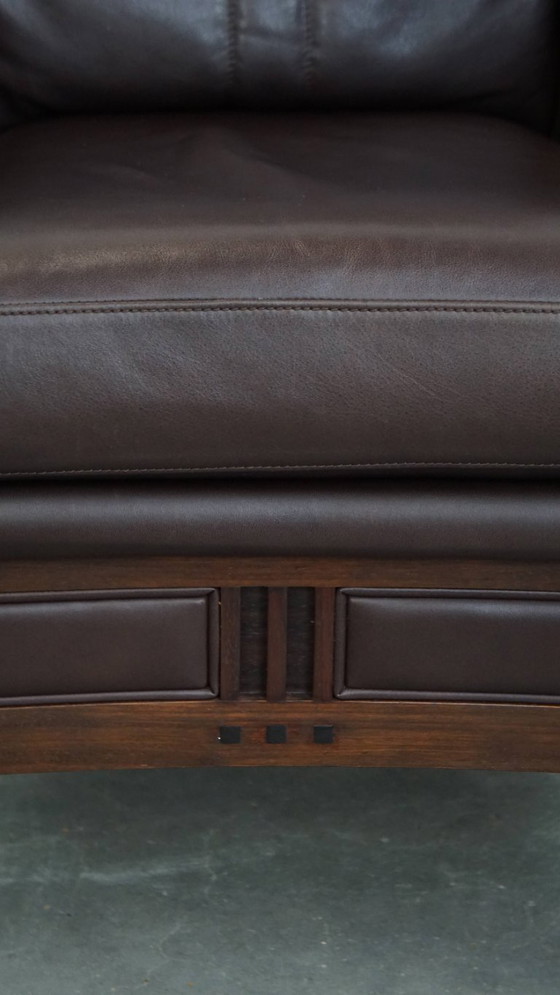 Image 1 of Art Deco Schuitema design fauteuil met donkerbruin leer uit de Decoforma serie met stiksels