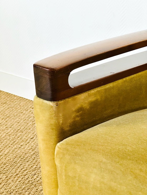 Image 1 of Canapé convertible et fauteuil vintage scandinave en teck et velours, 1960, Set de 2