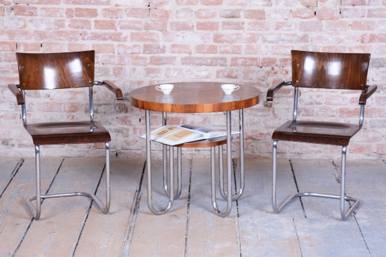 Set of 2 Restored Bauhaus Chairs, by Stam and Slezak, chrome, Czech, 1930s – Armchairs, Metal, Wood (photo 4 of 10)