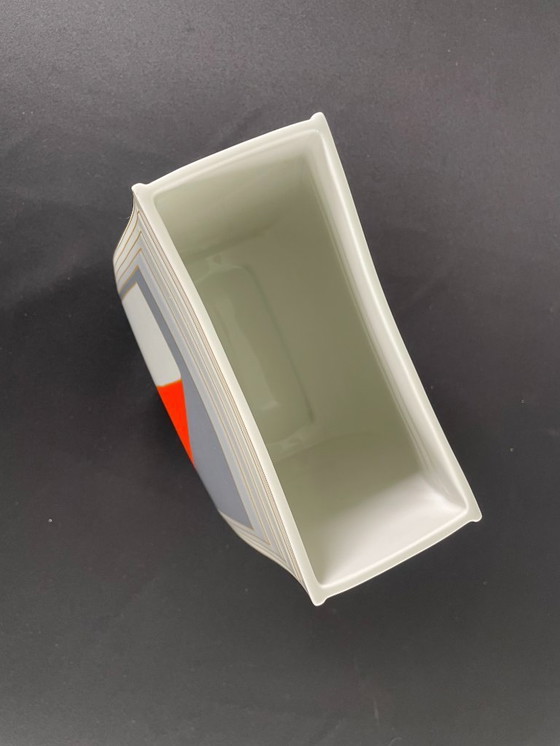 Image 1 of 1980s Gray and Red with Gold Stripe Rosenthal Vase By Christa Goltz Keramische Vaas