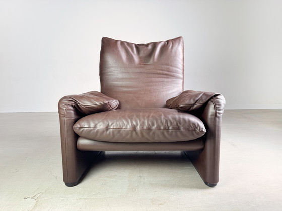 Image 1 of 2X Cassina Maralunga Armchair Leather Brown Vico Magistretti