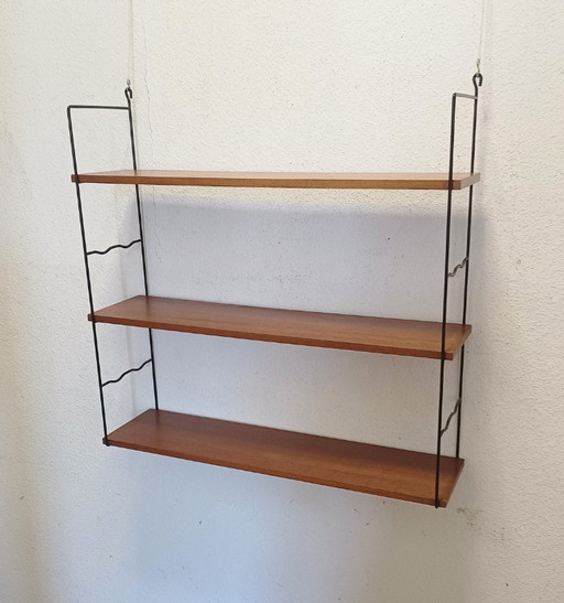 Vijftiger jaren wandrek met drie planken – wandkast, Metal, Wood