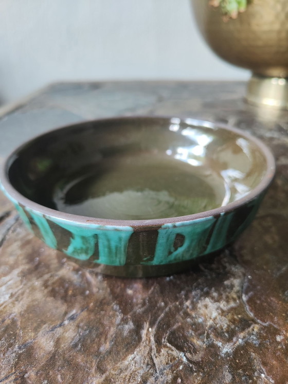 Vintage studio ceramics with turquoise drip glaze, Bowls, Brown (photo 3 of 7)