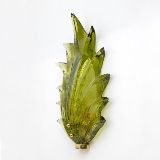 Image 1 of Pair Barovier & Toso Style Modern Italian Murano Glass Leaf Sconces