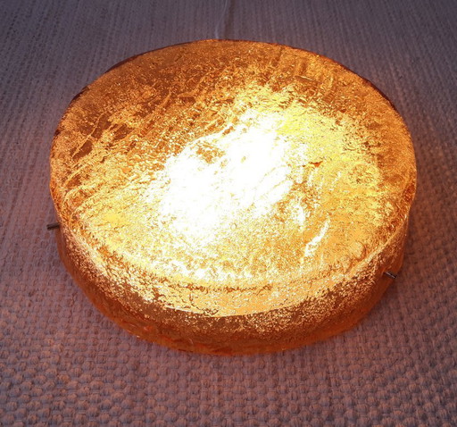 Suspension ronde en verre de RZB Leuchten, lampe de plafond vintage en verre avec relief.