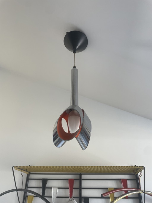 Lámpara colgante vintage estilo era espacial, cromada, naranja - años 70, imponente – hanglampen, Chrome (photo 2 of 9)