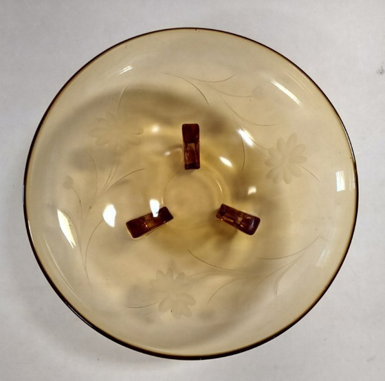 Image 1 of ciotola color ambra su gambe con motivo floreale