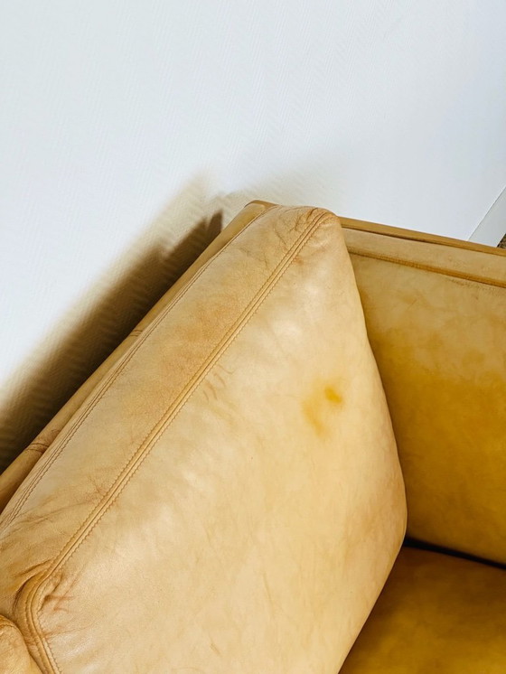 Image 1 of Vintage Scandinavian 2-seater sofa in beige leather and wood by Stouby, 1960s