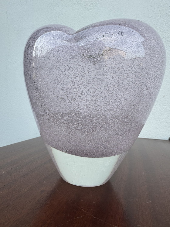 Image 1 of Heart-shaped vase in pink bubbled glass, 1960s