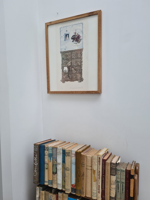 Lithographie signée « cabinet bleu », encadrée