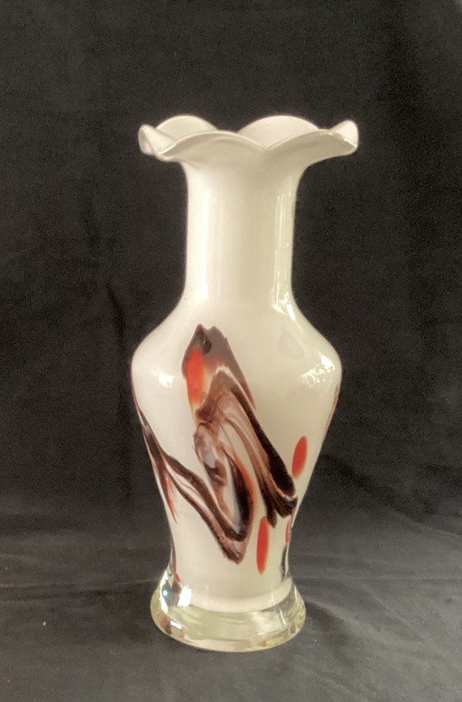 Chinese Dalian glass snowflake vase.