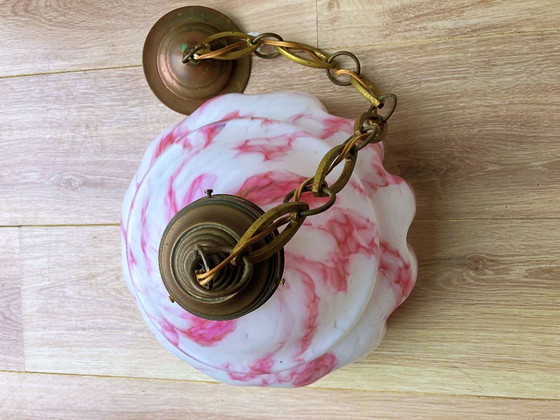 Image 1 of Antique pendant lamp Pink marble motif XXL