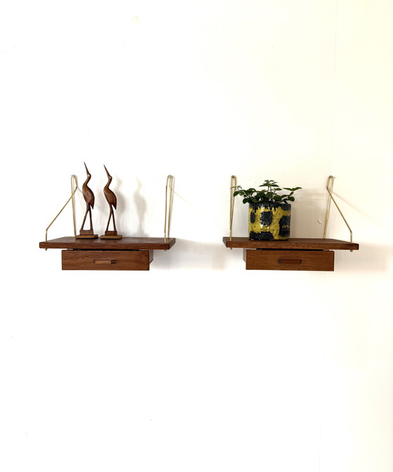 Image 1 of Set of 2 vintage Danish floating bedside tables '60s