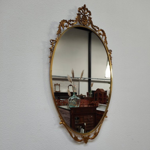 Specchio ovale vintage color oro, specchio con cresta, specchio da camino. Rame