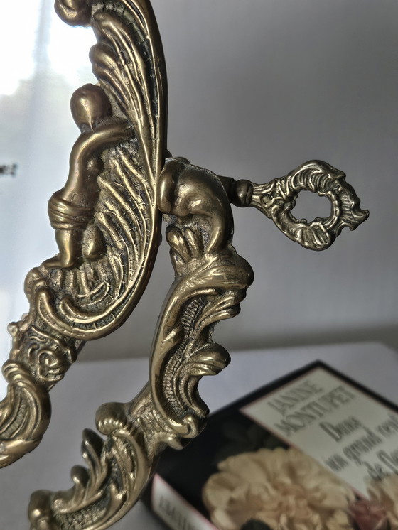 Image 1 of Specchio da tavolo in ottone barocco vintage