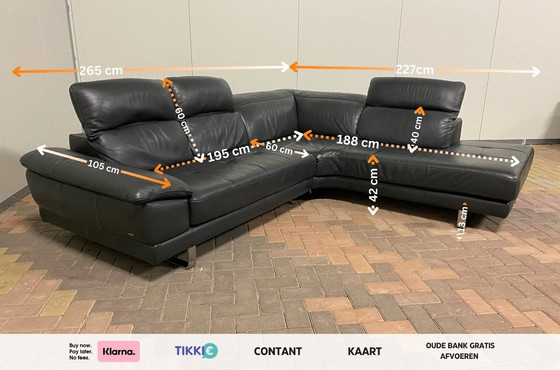 Image 1 of Natuzzi zwarte antracietkleurige lederen hoekbank – Premium comfort – Gratis levering