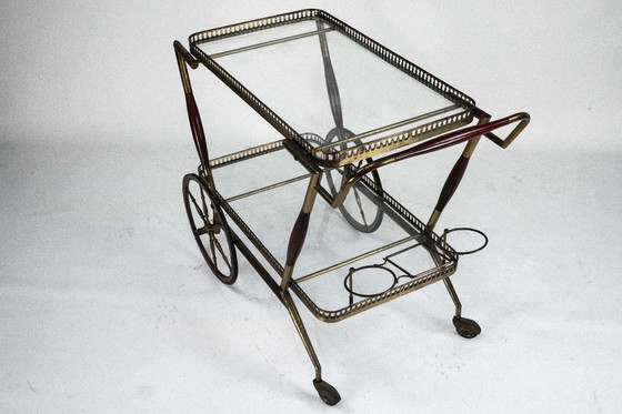 Image 1 of Mid-Century Italian Brass and Glass Bar Cart by Cesare Lacca. Italy 1950s