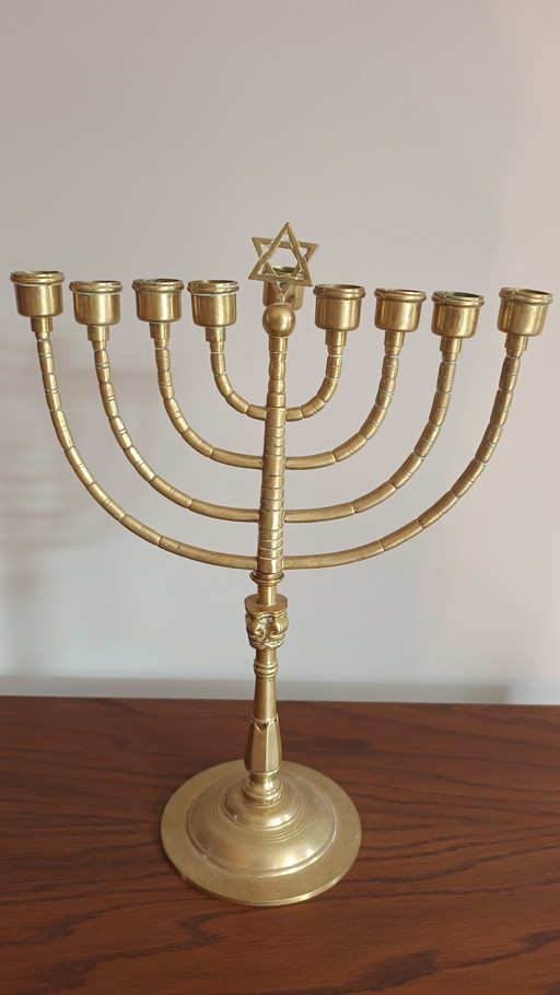 Jewish Chanukah 9-armed candlestick with Star of David