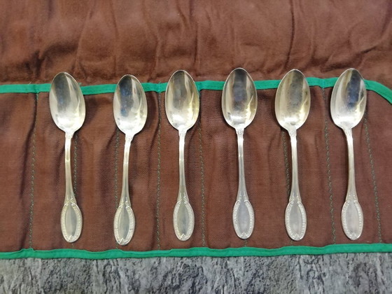 6 koffielepels zilver '800 Empire-stijl, argenterie Greggio Rino di Padova, Besteksets, Vintage (foto 5 van 5)