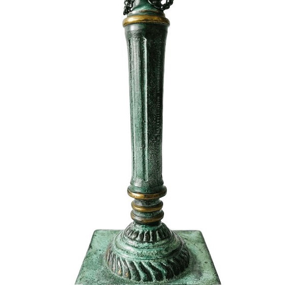 Image 1 of Antique bronze candlestick green patina 1900's