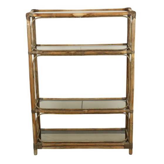 Image 1 of Vintage Boho Shelving Unit, Bamboo and Smoked Glass