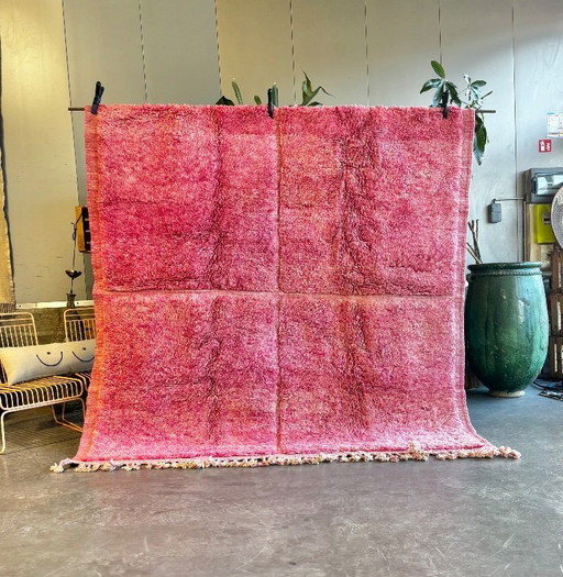 Alfombra marroquí de lana a cuadros rosa 230x250 cm