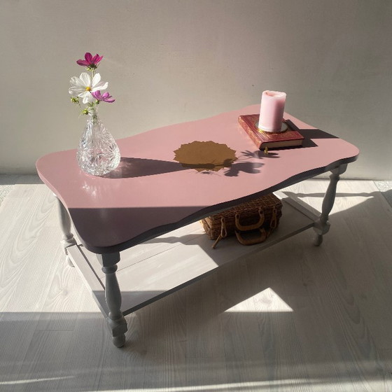 Image 1 of Vintage rustic pink and gold coffee table