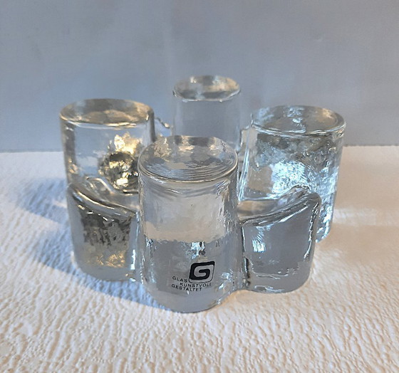 Image 1 of Vintage Georgshütte Glasdesign Theepotwarmer – IJsglas Rechaud – 15 cm | West Germany 1970