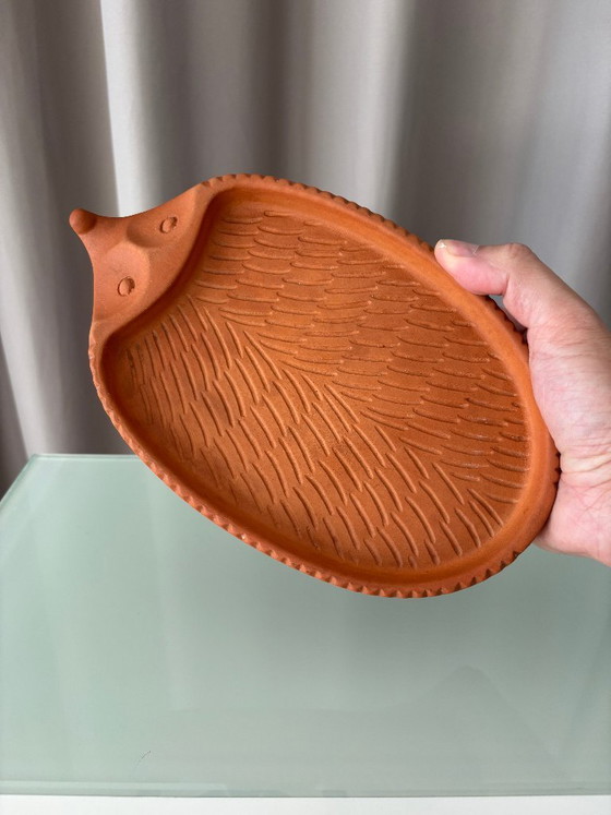 Piatto vintage in terracotta a forma di riccio per crescione, prodotto dalla B.A.F. Germania Ovest | Anni '70 (photo 8 of 10)
