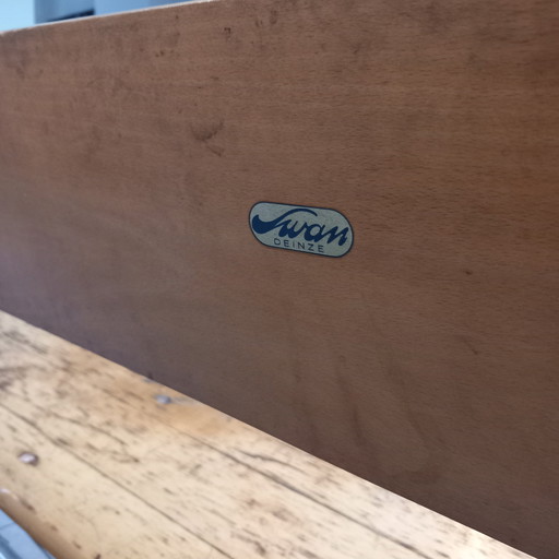 Magnificent vintage steel and wood bench by Swan (Deinze)