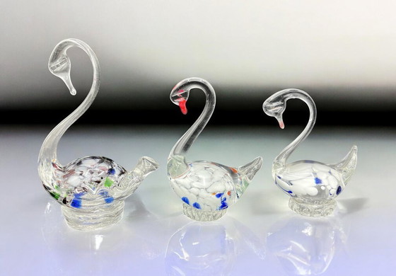 Image 1 of Satz von 3 originalen Muranoglas-Schwänen