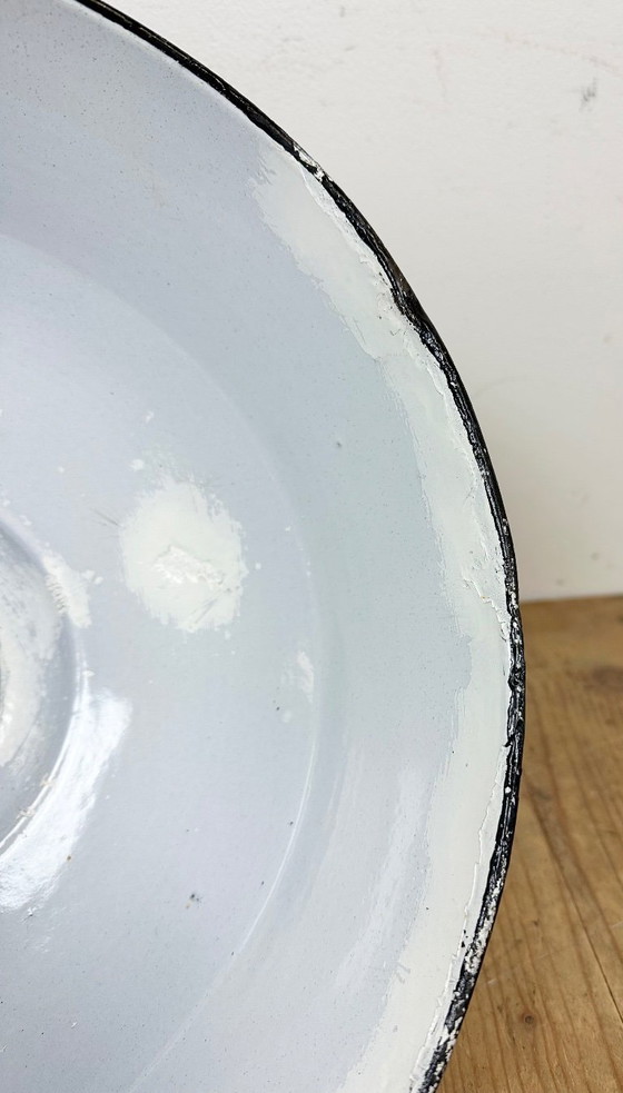 Image 1 of Industrial Black Enamel Factory Lamp with Cast Iron Top, 1960s