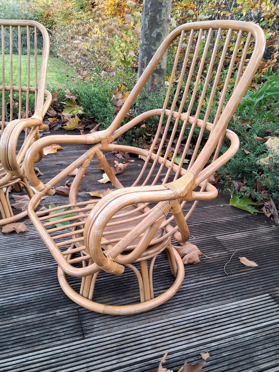 Image 1 of Swivel lounge chairs made of bamboo from the 70s