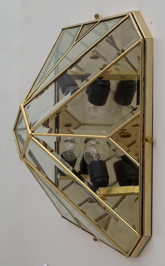 Image 1 of Plafoniere italiane di metà secolo in ottone e vetro smerigliato, '70