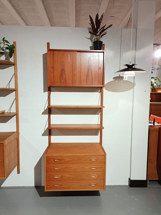 Vintage Wall cabinet / shelves, drawer & sliding door unit / teak / PS System Denmark, Wood, Scandinavian (photo 3 of 5)