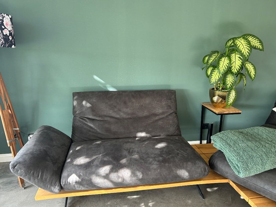 Superstylishe Polstergarnitur, Eiche, Stahlkufen, flexibel – Ecksofas, Stoff (photo 4 of 5)