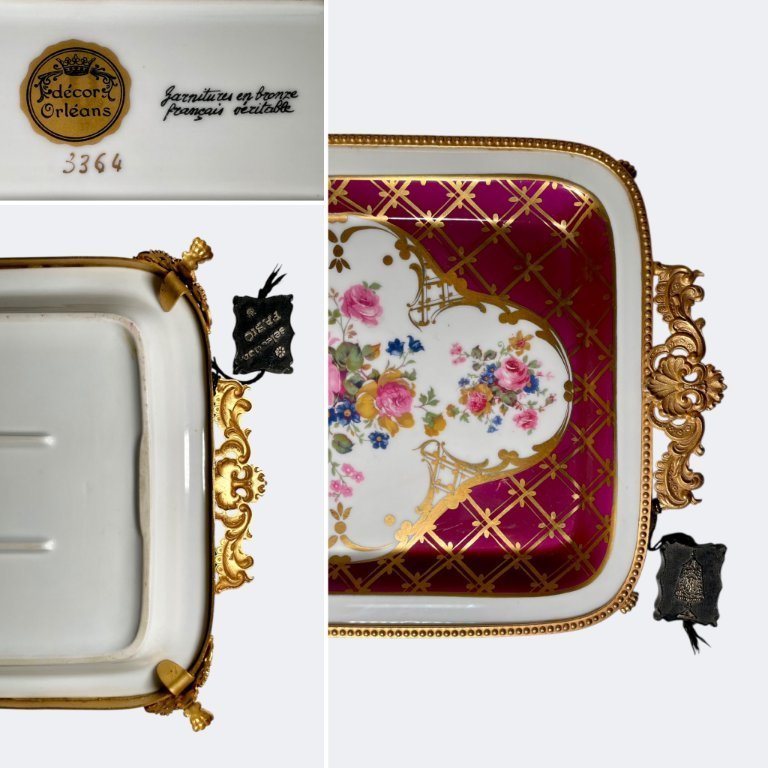 French Limoges Porcelain and Gilt Bronze Perfume Tray - Vintage